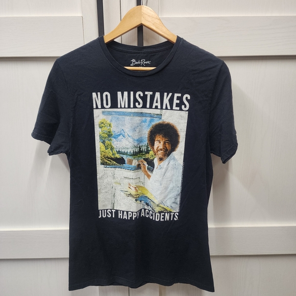 Bob Ross Black Graphic T-Shirt for Men - Picture 1 of 3